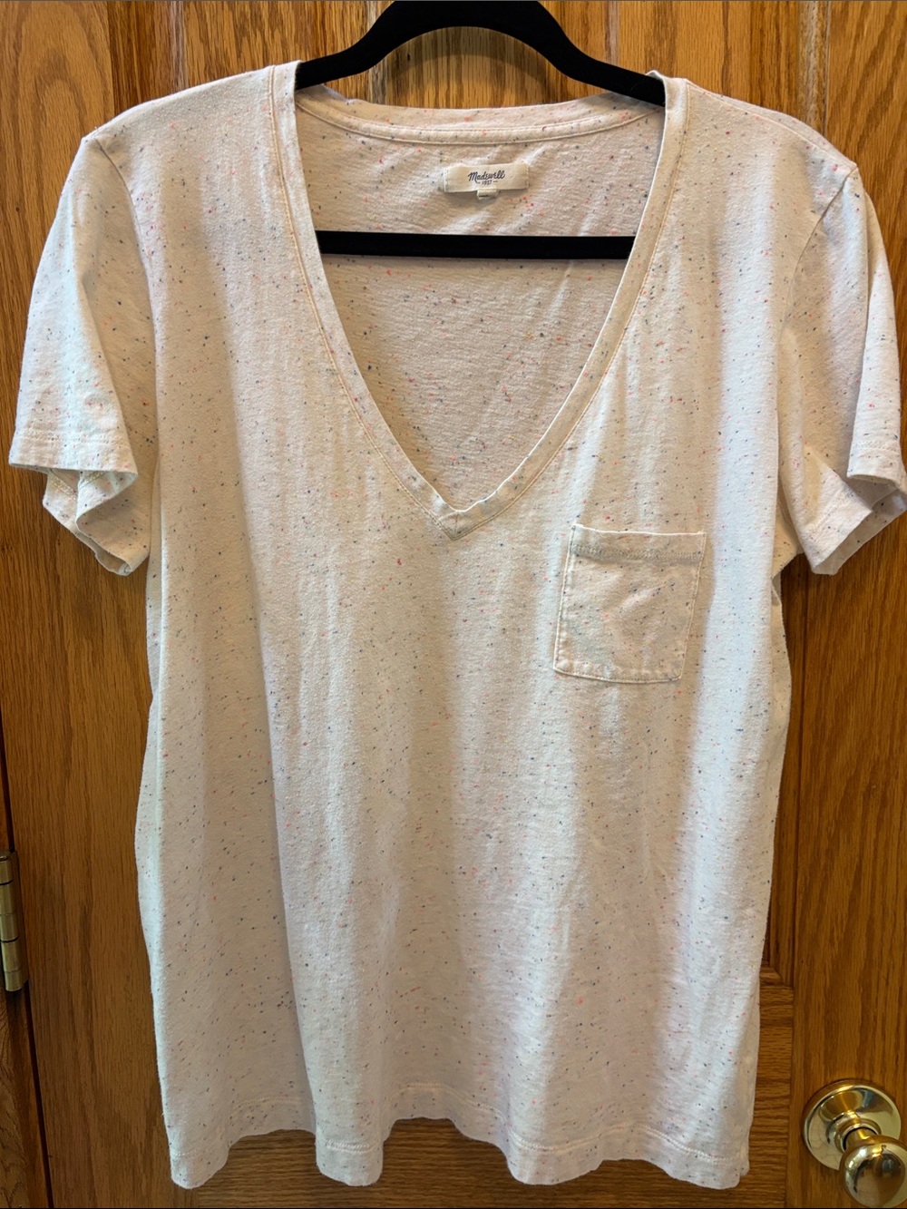 Madewell Light Cream Speckled V-Neck Pocket Tee